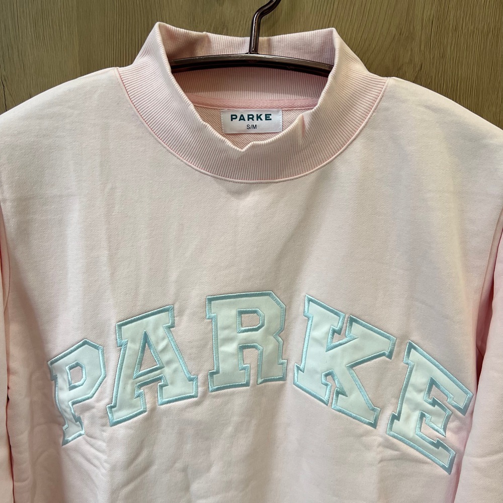 PARKE Light Pink Mock Neck Varsity Sweatshirt S/M - Picture 5 of 7